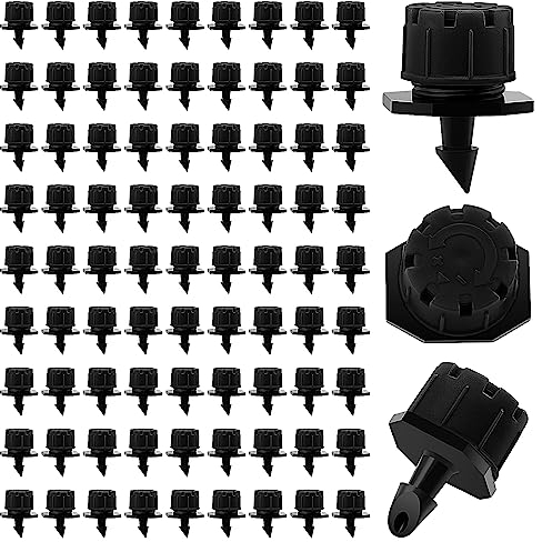 VooGenzek 90 Stücke Einstellbare Bewässerung Tropfer Sprinkler, Kunststoff Micro Flow Sprinkler für Bewässerung Tropfbewässerung, 8-Loch Anti-Clogging Emitter Tropfer für Garten, Rasen, Schwarz