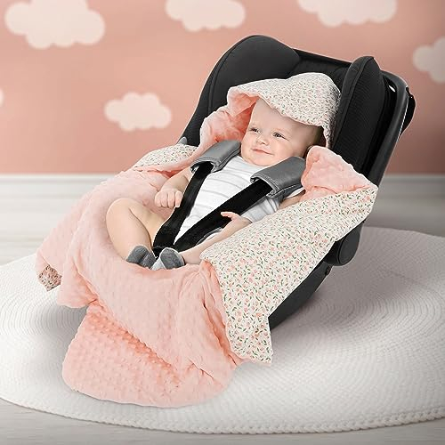 Joyz Einschlagdecke mit Kapuze, Lily mit Aprikosen Minky, 100% Baumwolle, 84x84 cm, Doppelseitig, Universal für Babyschale, Autositz, Kinderwagen oder Buggy, Kuscheldecke Ganzjahresdecke Babydecke