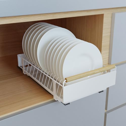 QHENS Porta Piatti per Armadio da Cucina, Scolapiatti da Appoggio in Metallo per 13 Piatti con Vassoio Gocciolatoio Rimovibile, Scola Piatti Verticale