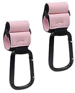 Ganchos Carro Bebe 2 Piezas, XL Gancho para Carrito Bebe Universal Estilo Piel, Accesorios para Cochecitos Colgar Bolsas de Pañales Cambiador la Compra (Rosa)