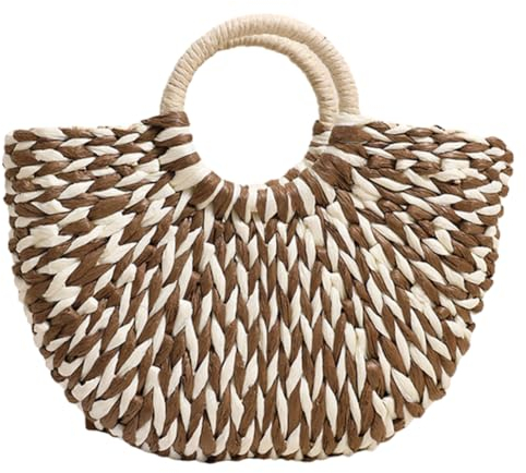 Fiorky Halbrunde Damen-Handtasche, große Kapazität, lässige Reise-Einkaufstasche, Farb-Clash, halbkreisförmige gewebte Tasche, Sommer-Strand-Handtasche