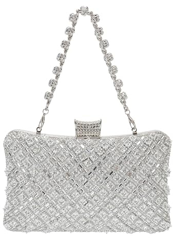 COAIMANEY Women Sparkly Rhinestone Clutch with Chains, Glitter Evening Handbag Purse Shoulder Bag for Wedding Party Prom