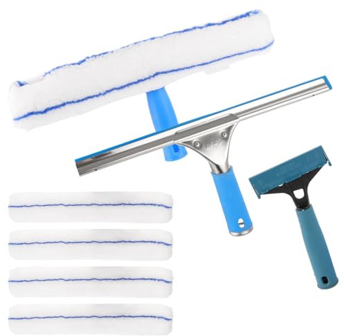 WOPPLXY Fensterputzer Set, Abzieher Fenster mit Silikonklinge und Mikrofaser, Fenster Abzieher Wischer für Auto, Spiegel, Dusche (mit Vier Neuen Ultrafeinen Fasern)