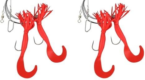 Set 2 Pilkvorfächer mit Fransen von Behr mit 2 Armen, Gummifisch Leuchtend Norwegen fertig montiert Länge 120cm + gratis Petri Heil! Aufkleber