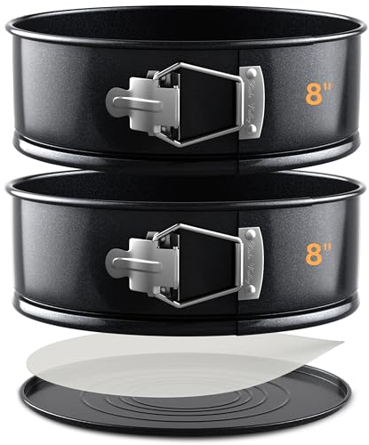 BakeValley 8 Inch Cake Tin Set– 7cm Deep Springform Cake Tins for Baking Layered Wedding Birthday– Bonus Precut Parchment Papers– Ultimate Baking XP with Round, Non-Stick & Leak-Proof Baking Tins