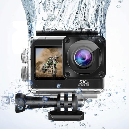 Annadue Waterproof Action Camera, IP68 Waterproof 50MP Underwater Camera with 170 Degree Wide Angle, Anti Shake Dual Screen 5K Action Camera Kit Fro Diving Swimming Surfing Skiing