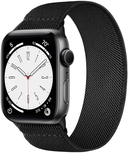 CeMiKa Solo Loop Compatible avec Bracelets Apple Watch 45mm 46mm 44mm 42mm 49mm Homme Femme, Tressé Nylon Souple Élastique Stretch Sport pour iWatch Serie 10 9 8 7 SE 6 5 4 3 Ultra 2 1,M,Noir
