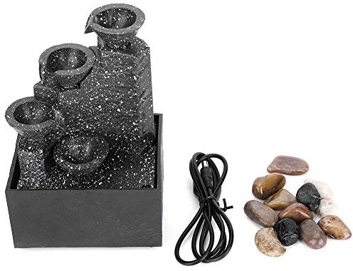 Tischbrunnen USB-Wasserbrunnen mit Stein und LED-Licht Feng Shui Ornament Kunsthandwerk für die Tischdekoration Im Heimbüro