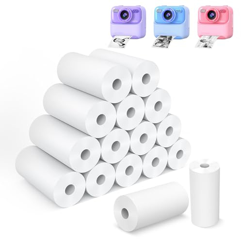 Riosin 16 Rolls Instant Camera Refill Print Paper for Kids, Photo Printer HD Printing Thermal Print Paper Rolls Fit for Most Kids Instant Camera (White-16)
