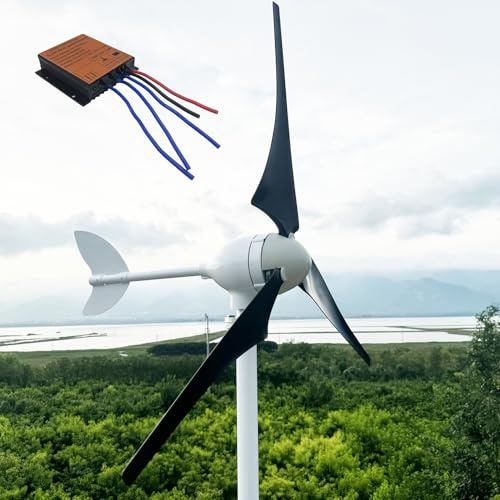 ZHOZHUT 800W / 1000W / 1200W Generador De Turbina EóLica 12V / 24V / 48V Aerogenerador Portátil Doméstico con Controlador MPPT Y 3 Aspa Negras Generadores con Núcleo De Cobre Puro para Casa,1200w,12V