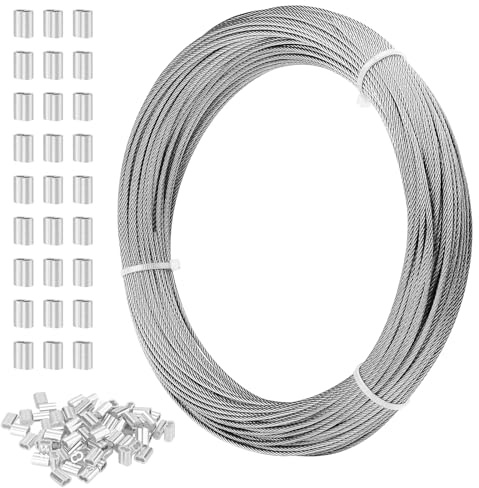 SEUICYNE 1 Stück Edelstahl Drahtseil 2mm x 50M, Edelstahldrahtkabel 316 Stahlseil Ummantelt mit 70 Aluminiumhülsen 7x7 Litzenkern für Aufhängen Wäscheleine Gartenarbeit Handwerk, Bruchfestigkeit 167kg