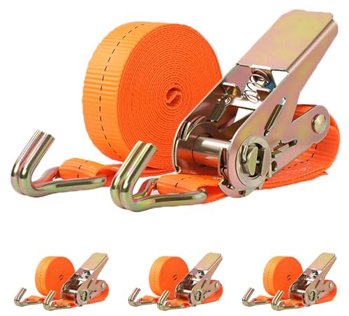 Sleeleece 4 Stück Spanngurte mit Ratsche und Haken 2 teilig 1000kg 4m 25mm 1000 daN 1t Ratschengurte TÜV/GS Zertifiziert Zurrgurte wetterfest & robust