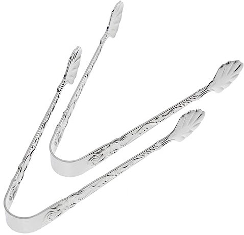 SHOWERORO 2pcs Embossed Rose Ice Cube Clip Stainless Steel Food Clips for Kitchen Serving Tongs Ice Cube Use As Decorative Tongs for Sugar Silver