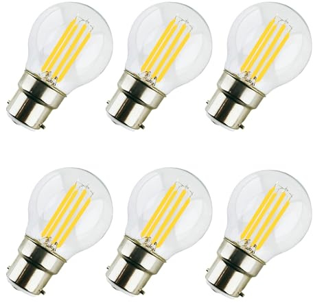 4W B22 G45/G14 LED Globe Light Bulb Vintage Bayonet Lamp Household Light Bulb for Ceiling Fan, Chandelier, 2700K Warm White,600 Lumen CRI>90 Not Dimmable, AC110V, Clear Glass, Pack of 6