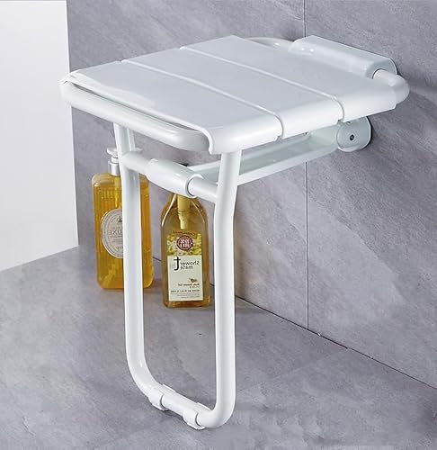 AIDUCHO Tabouret de Douche de Mur, Chaise de Douche Rabattable Mural en Blanc, Siège de Douche avec Pieds pour Personne à Mobilité RéDuite Banc de Bain, Poids Max. 150 kg