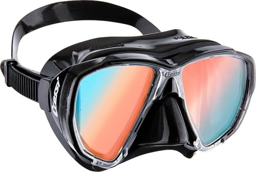CRESSI Big Eyes Mask Black/Black 380 UV Blaue/Orange Lenses - Einzelne Maske Big Eyes zum Tauchen und Schnorcheln, Schwarz/Schwarz 380 UV Blaue/Orange Linsen, Einheitsgröße, Erwachsene