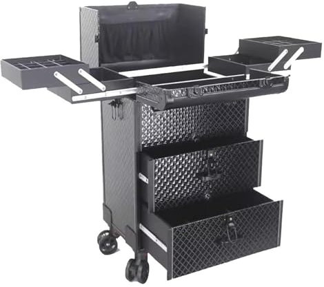 Generisch Make-up-Trolley, Make-up-Rollkoffer, Make-up-Rollkoffer mit Schubladen, Reisetrolley-Box, professionelle Kosmetikkoffer, mit Feststellrädern (schwarz)