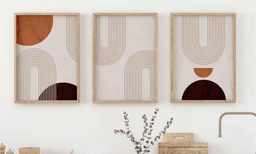 3er Set Poster 50x70 Beige Braun Kunstdruck Lineart Abstrakt Minimalistisch | 3er Premium Posterset 50x70 | 170g/m² Bilderdruckpapier matt | Minimalistisch | Wohnzimmer Schlafzimmer Büro | ohne Rahmen