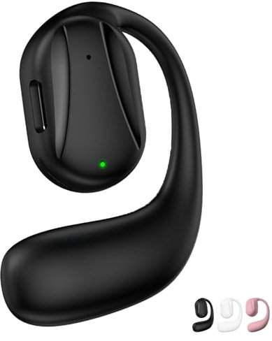 Auricolari wireless Bluetooth a conduzione ossea mono-orecchio, cuffie aperte, auricolari, chiamate HD for 16 ore, cancellazione del rumore, indossabili senza dolore, display LED, for guida/lavoro(Ner