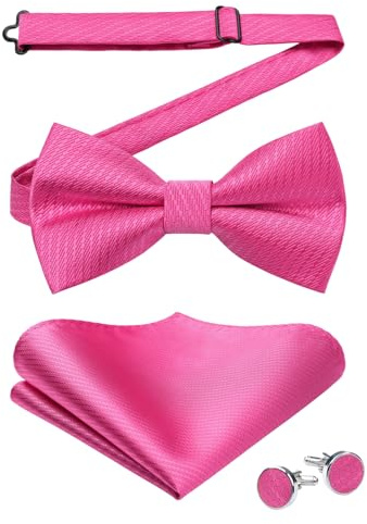 Enlision Fliege Herren Einfarbig Vorgebundene Fliege und Einstecktuch mit Manschettenknöpfe Set Einstellbar Fliege Anzug für Hochzeit Smoking Party