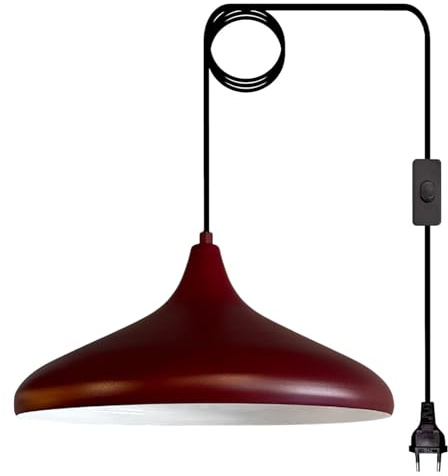 bamyum Champion Pendelleuchte Rot Weinrot mit Stecker 35cm Metall Pendelleuchte mit 450cm Kabel EU Schalter Küchenlampe Leuchtenlampe