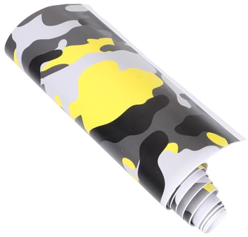 Mikinona Camouflage Auto Folie Selbstklebende PVC Folie für Fahrzeugdekor Gelbe Camouflage Graffiti Schutzfolie für Lack Einfache Anwendung und Entfernung für Auto Enthusiasten