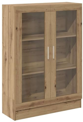 Makastle Vitrinenschrank mit 2 Glastüren und 3 Regale, Bücherschrank dauerhaft für Schlafzimmer, Wohnzimmer, Artisan-Eiche 82,5x30,5x115 cm Holzwerkstoff