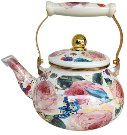 FLCPJGV Caffettiera Smaltata di Capacità con Motivo Floreale per Casa E Ufficio, Style C