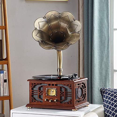 ZJFHEYUO Tourne-disques Tourne-Disque Vinyle Tourne-Disque Vintage Maison Rétro Hôte Unique Gramophone en Bois Massif Rétro