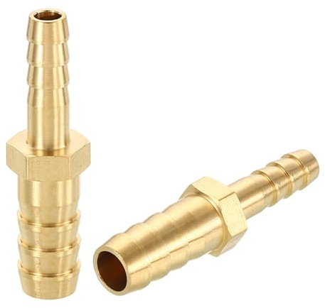 Rebower 2Pcs Brass Hose Barb Adapter Fitting Union 10mm Barb to 15mm | for Industrial, Automotive, Fluid Transfer, Home Gardening, and Water Treatment
