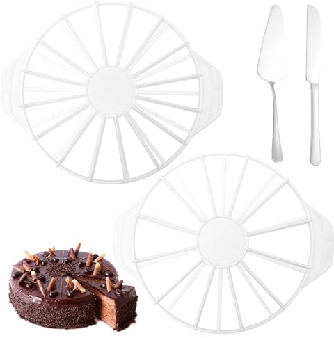 Neikafan 2 Pieces Diviseur de Gateau 10/12 14/16 Parts 2 Face et Set Couteau Gateau de Mariage Coupe Part de Gateau Patisserie en Polypropylène pour Petits Gâteaux et Tartes, Blanc