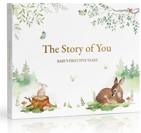 Keepsake Baby Memory Book for Boys and Girls - First 5 Year Baby Book - Monthly Milestone Book - Gender Neutral Journal Scrapbook Photo Album from Birth to Age 5 - Baby Shower & New Mom Gift, Forest