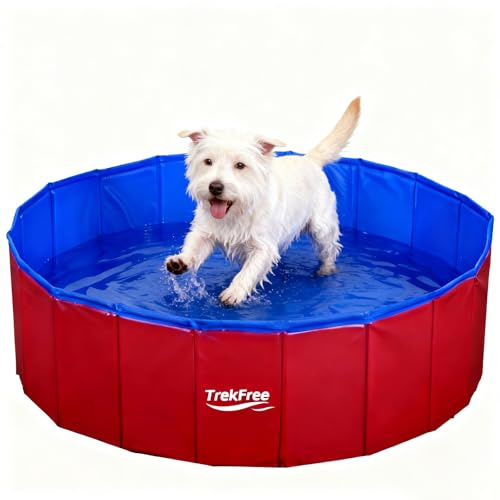 TrekFree Foldable Pet Pool, 32 x 8 Dog Pool,Non-Slip Pet Bath Tub for Outdoor Backyard,Collapsible Dogs Swimming Pool for Pets