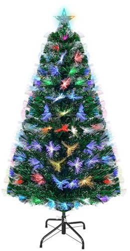 Uten Árbol de Navidad Artificial 120 cm de Fibra Óptica con Luces LED Multicolor Integradas, 125 Puntas de PVC, Arvore de Natal con Base Metálica