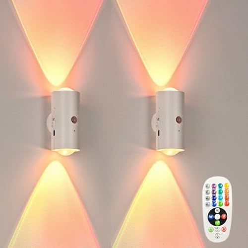 LED Nachtlicht mit Bewegungsmelder Innen, 16-Farben RGB Nachtlicht Dimmbar, Smart LED Wandleuchte mit Bewegungsmelder, Wiederaufladbare Kabellose Wandlampe für Schlafzimmer Wohnzimmer Balkon (2 PCS)