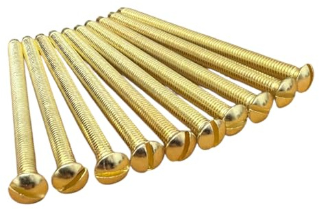M3.5 x 40mm Polished Brass Electrical Machine Screws – Pack of 10 | Long Fixing Screws for Light Switch & Plug Socket Faceplates