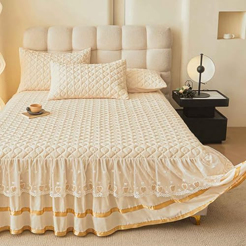 YWQJL Bettrock Tagesdecke 180x200/150x200/120x200 Mit Spitze Bett Husse Box Spring Bett Betthusse RüSchen Bed Skirts & Valances(8,200x220cm)