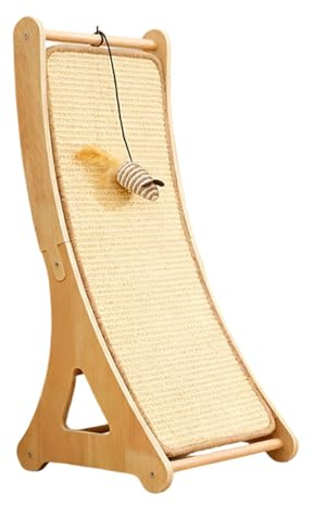 Stehender Kratzbaum aus Sisal & Holz – Robustes Katzenkratzbrett 65x28x32,5cm mit Spielzeug | Langlebiges Kratzmöbel für Wohnung