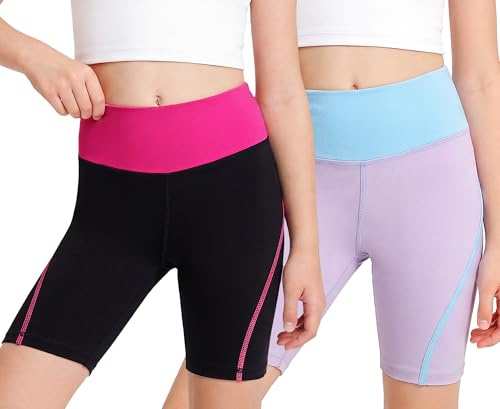 Baogaier Nina Shorts Pantalones Cortos Leggings, Pack de 2, para 4-13 Años | Transpirable, Mallas, Elástica Pantalón Deportivo, para Danza Gimnasia Ballet Running Ciclismo, Anti-rozaduras, Verano Ropa