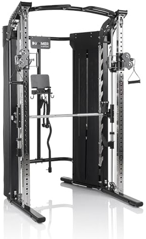 HAMMER Kraftstation Autark FT3, Multipresse für zu Hause, Fitness-Tower mit Doppel-Seilzugsystem, 2 x 80 kg Gewichtsblöcke, Home Gym Sport Gerät, Zubehör-Set, für effektives Ganzkörpertraining