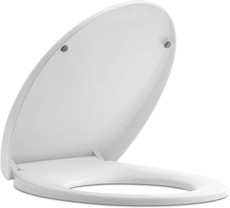 Tavoletta WC Forma Ovale Bianca a Chiusura Rallentata, Copriwater Universale per Sanitari Forma O, Sedile WC Bianco con Sgancio Rapido