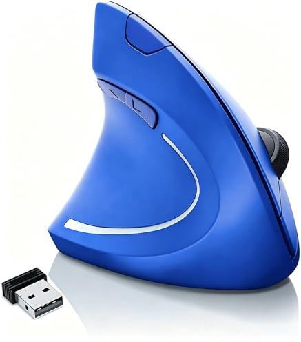 Lhome Vänsterhänt mus, 2,4 G USB trådlös ergonomisk vertikal mus, ergonomisk design, optisk modell, förebyggande mot musarm tennisarmbåge, för bärbar dator stationär PC dator etc (färg: blå)