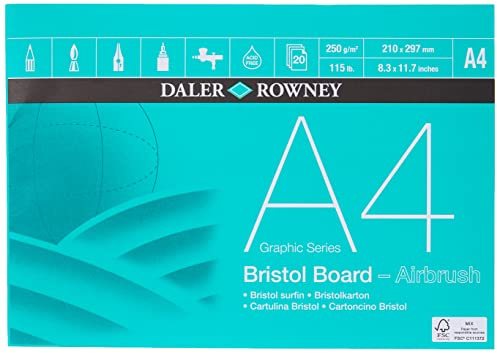 Daler-Rowney Graphic-Serie, Glatte Oberfläche, 250 g/m², A4, Bristolkarton, einseitig geklebt, säurefrei, 20 weiße Blätter, ideal für professionelle Künstler und Schüler.