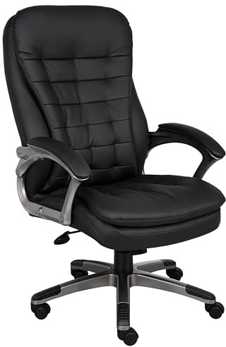 Boss Office Products B9331 High Back Executive Chair with Pewter Finsh, Black