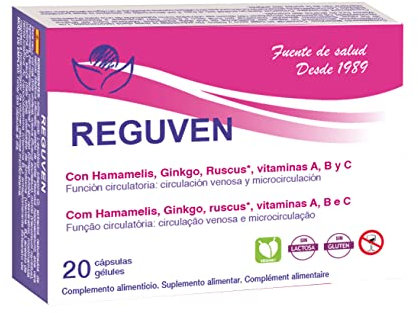 Reguven 20 cápsulas - Bioserum circulacion piernas - varices | Con castaño de indias, hamamelis, ginkgo, ruscus, vitaminas A, B y C | Función circulatoria, venosa | piernas cansadas circulacion