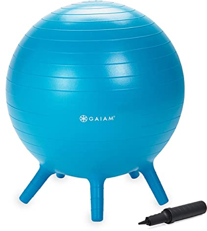 Gaiam Kids Stay-N-Play Children's Balance Ball - Flexible School Chair Active Classroom Desk Alternative Seating Built-In Stay-Put Soft Stability Legs, Includes Air Pump