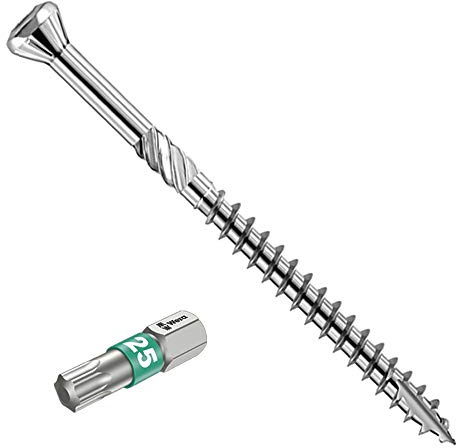1000 Terrassenschrauben Edelstahl 5x60mm rostfrei - incl. Bit Torx 25 - C2 martensitisch, AISI 410 für Hartholz-Dielen