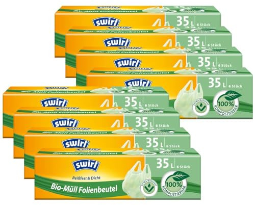 Swirl Bio-Müll Folien-Beutel 35l mit Tragegriff 6stk./Rolle (8er Pack)