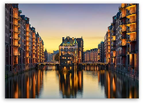 ge Bildet Bild auf Leinwand | Wasserschloss in der Speicherstadt - Hamburg D in 70x50 cm als Wandbild | Wand-deko Dekoration Wohnung modern Bilder | 2211