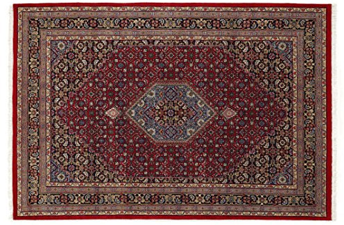 BADOHI BIDJAR echter klassischer Orientteppich handgeknüpft in rot-blau, Größe: 70x140 cm